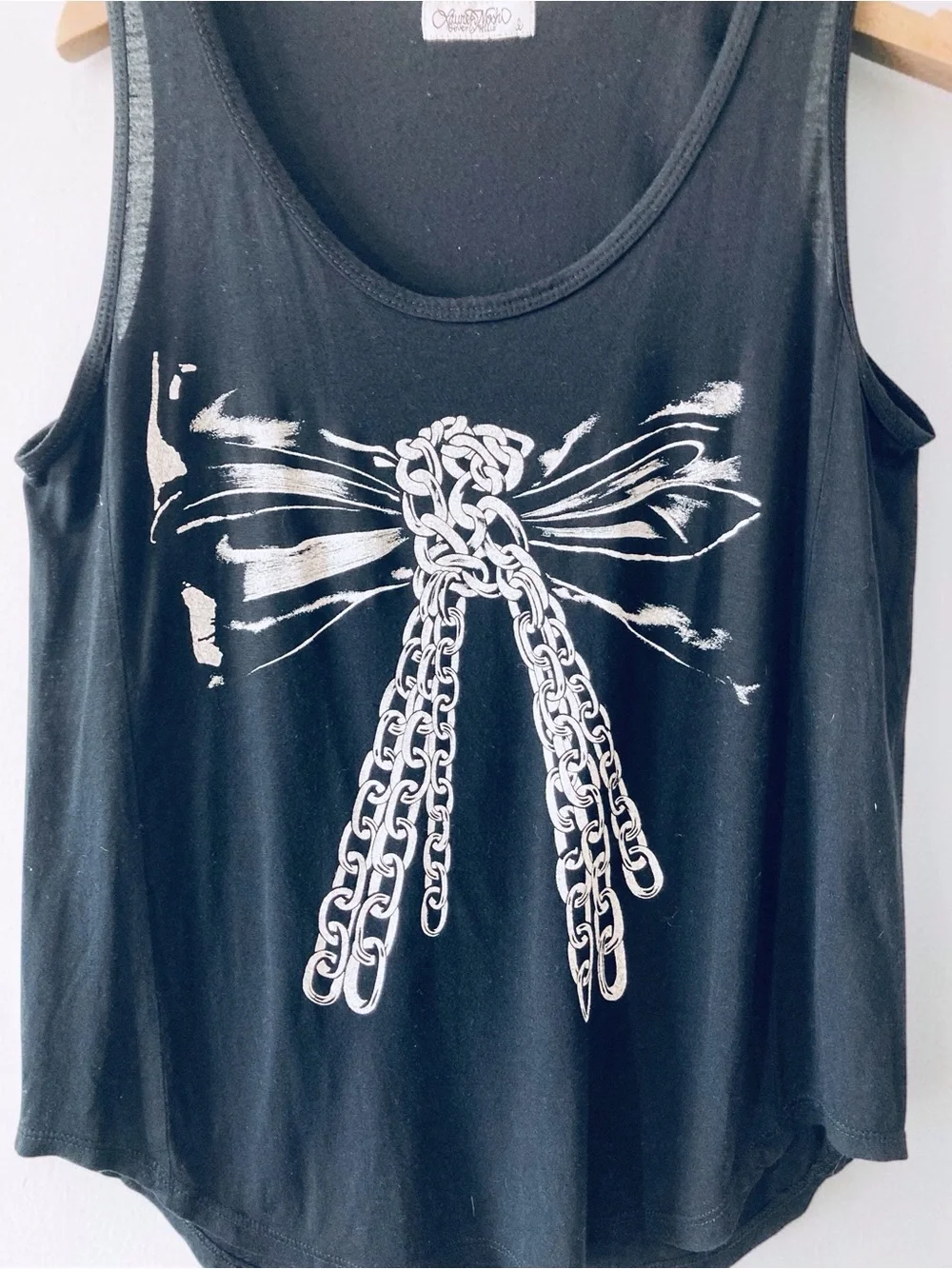 Lauren Moshi White Chain-Link Bow Graphic Tank Top L - Picture 10 of 11